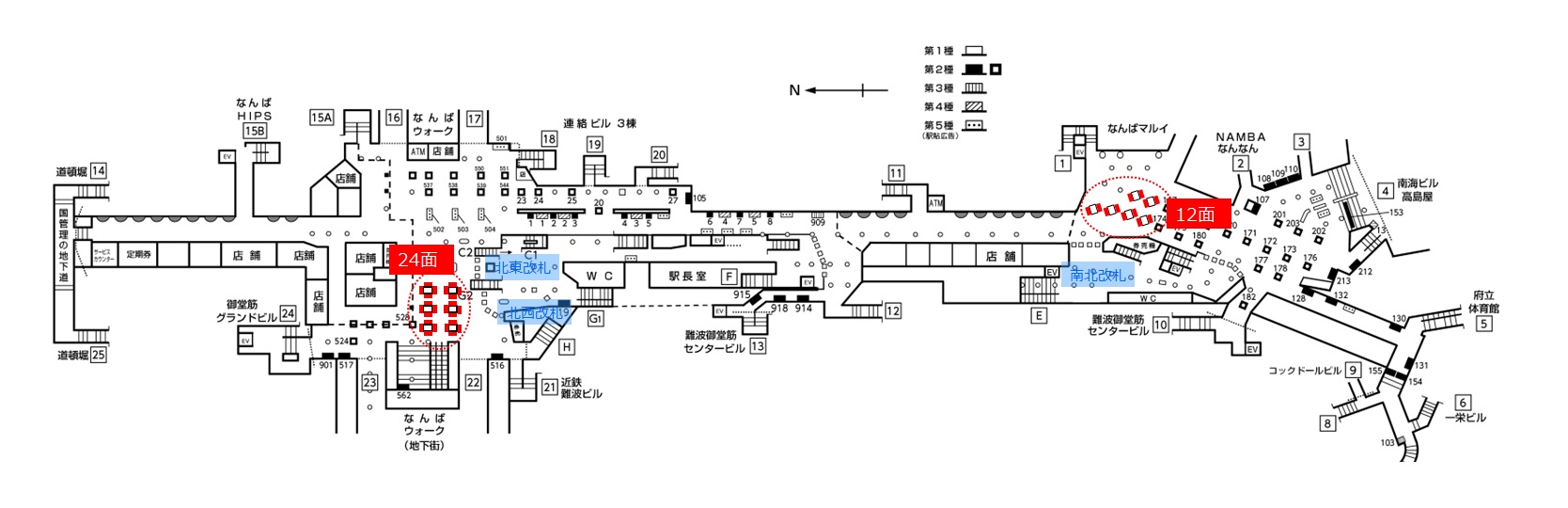 なんばコンコースビジョン掲出位置図