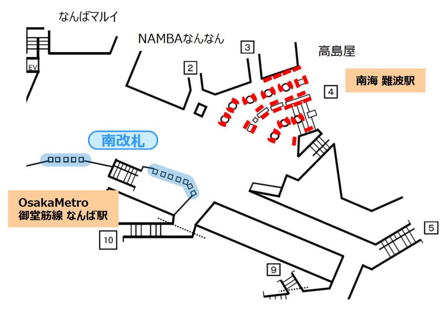 なんば駅南コンコース集中貼掲出位置図