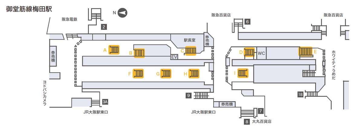 梅田臨時集中貼掲出位置図