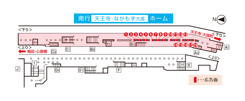 なんばホームシート広告掲出位置図