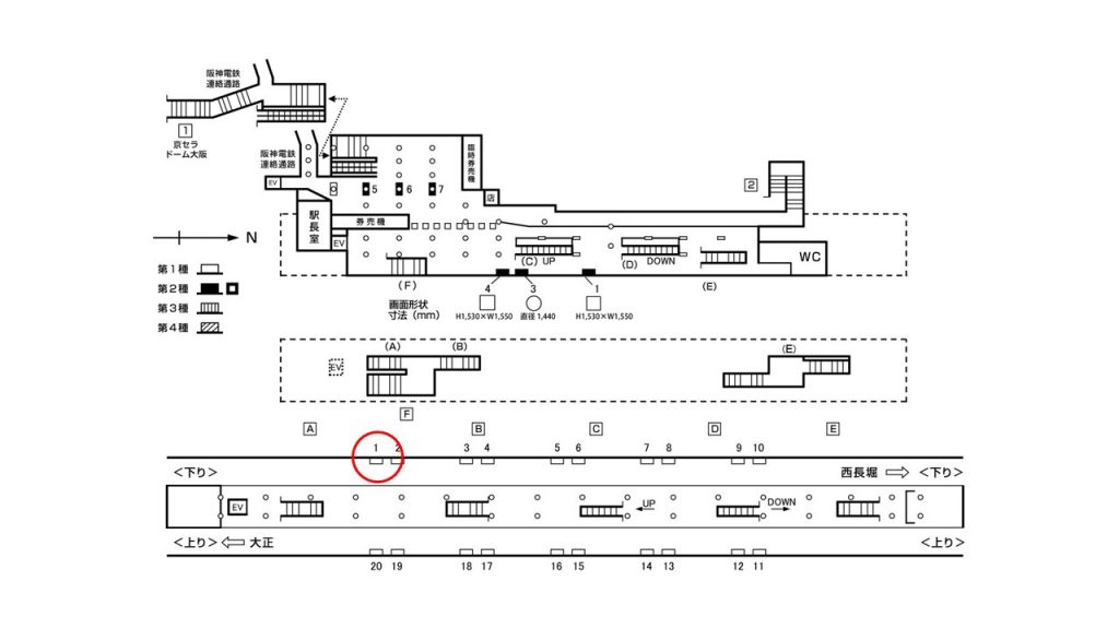 ドーム前千代崎駅構内図1-1