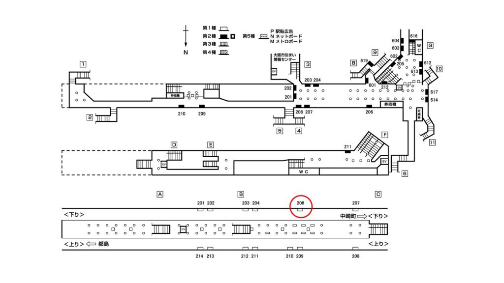 天神橋筋六丁目駅構内図1-206