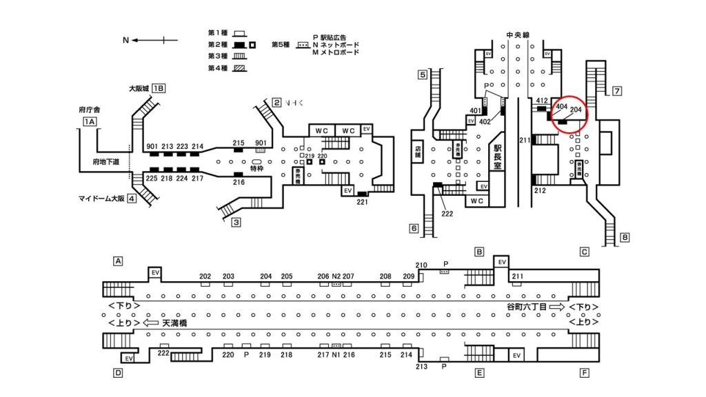 谷町四丁目駅構内図2-204