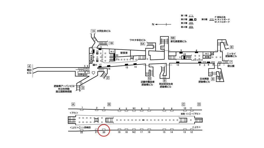 肥後橋駅構内図1-20