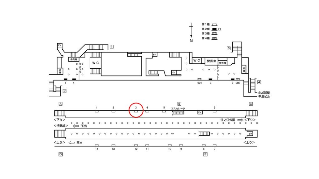 北加賀屋駅構内図1-3