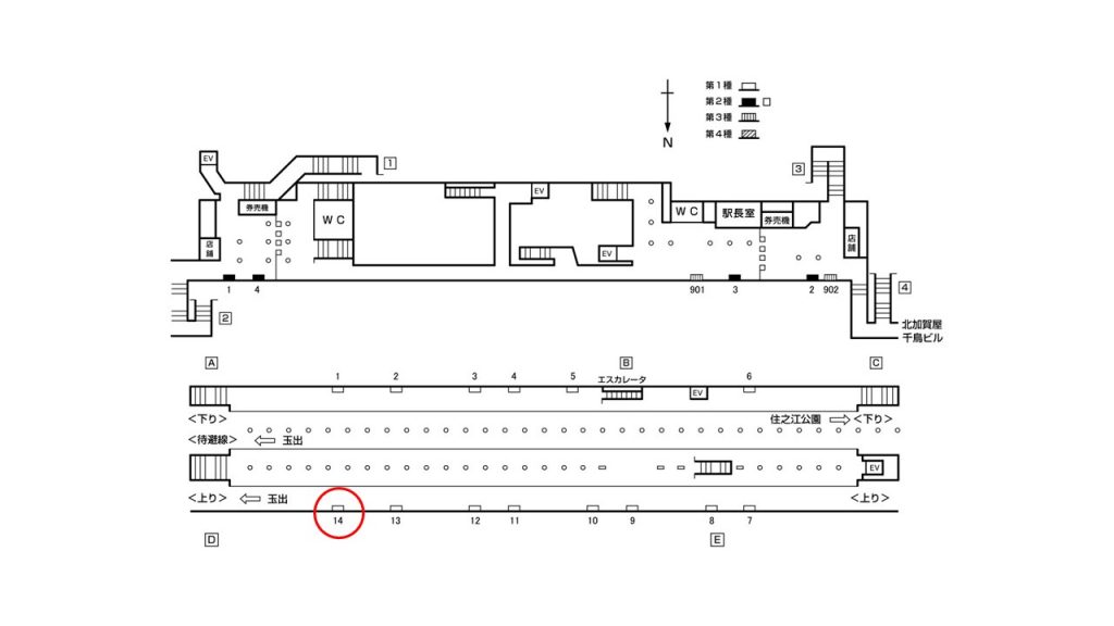 北加賀屋駅構内図1-14