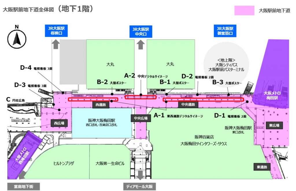 大阪駅前地下道広告配置図