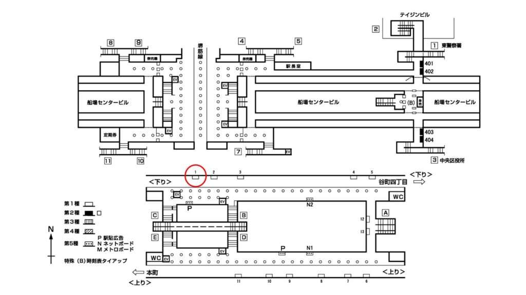 堺筋本町_構内図_1-1