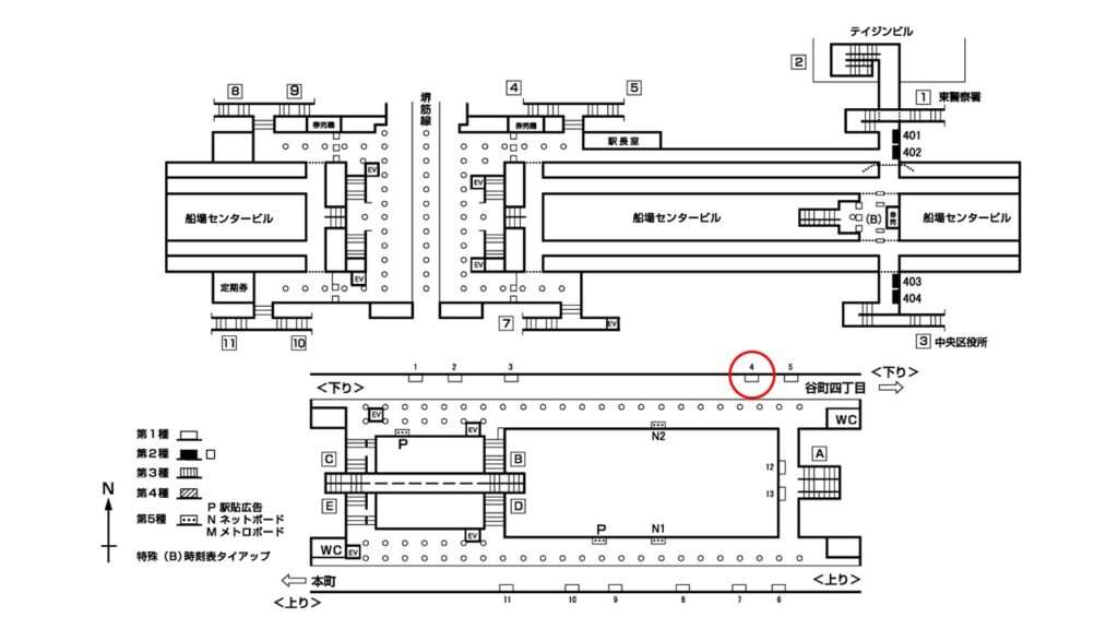 堺筋本町_構内図_1-4