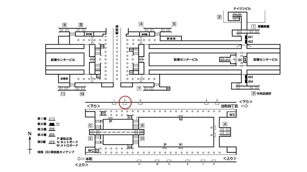 堺筋本町_構内図_1-2