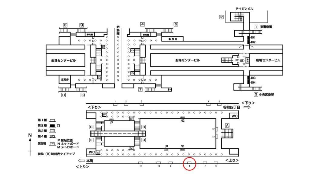 堺筋本町_構内図_1-8